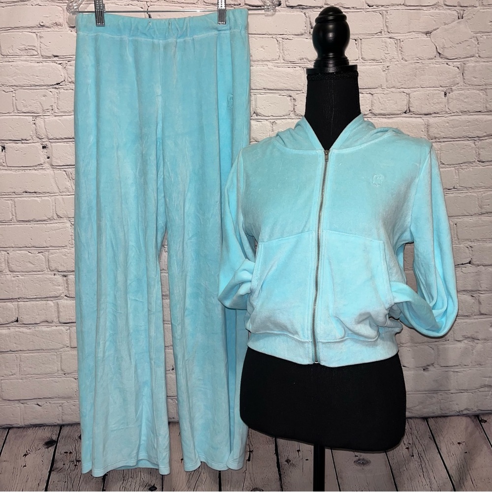 Vintage Y2K Lonely Ghost Blue Velour Bling Rhinestone Tracksuit Matching Set - Picture 14 of 15